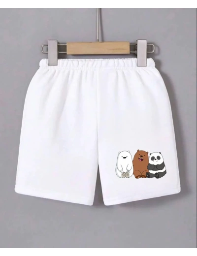 Kadın Beli Lastikli Baskılı Mini Şort - Beyaz