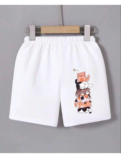 Kadın Beli Lastikli Baskılı Mini Şort - Beyaz