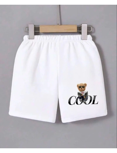 Kadın Beli Lastikli Baskılı Mini Şort - Beyaz