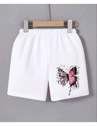 Kadın Beli Lastikli Baskılı Mini Şort - Beyaz