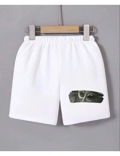 Kadın Beli Lastikli Baskılı Mini Şort - Beyaz