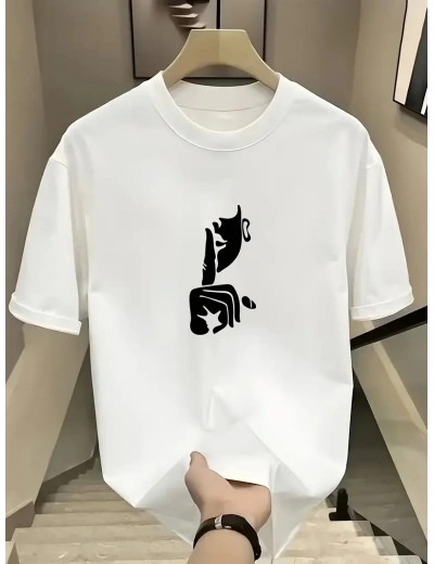 Kadın T-Shirt Bisiklet Yaka Kısa kol Baskılı tişört - Beyaz