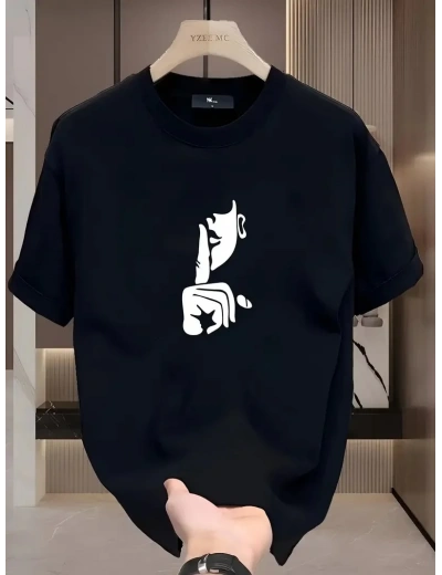 Kadın T-Shirt Bisiklet Yaka Kısa kol Baskılı Tişört - Siyah