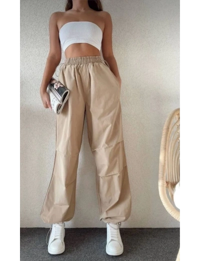 Kadın Cepli Paraşut Pantolon - Bej
