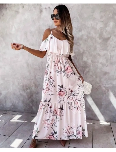 Kadın Gül Desenli Maxi Boy Mikro Kumaş Elbise
