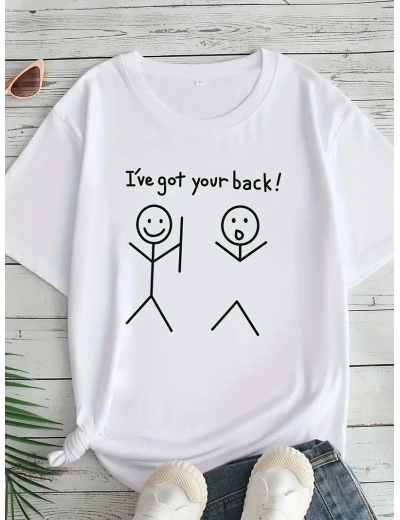 Kadın T-Sirt  Ive Got Your Back Baskılı Kısa kol Tişört - Beyaz