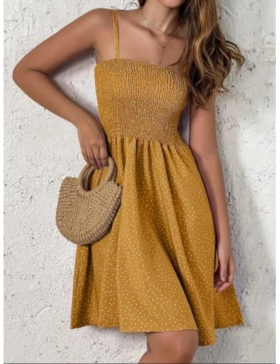 Kadın Ip Askılı Gipeli Desenli Kısa Süprem Elbise