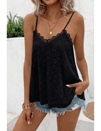 Kadın Ip Askılı V Dantel Yakalı Dantel Bluz