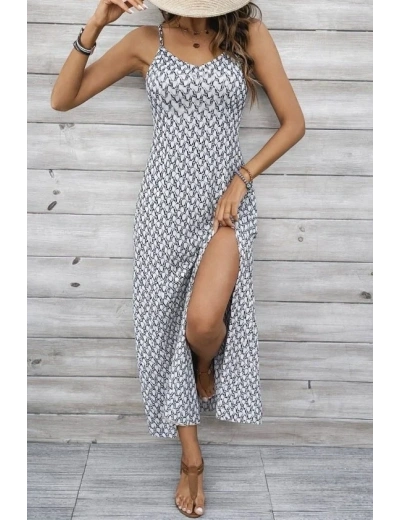 Kadın Ip Askılı V Yakalı Yırtmaçlı Uzun Süprem Elbise