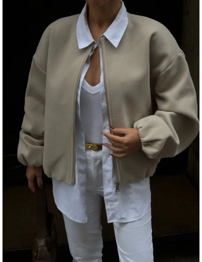 Kadın Kaşe Kaşmir Fermuarlı CEKET - Bej