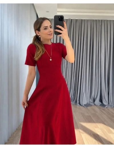 Kadın Kısa Kollu Bisiklet Yaka Maksi Boy Ithal Krep Elbise