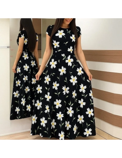 Kadın Kısa Kollu Bisiklet Yaka Puantiyeli Maksi örme Krep Elbise