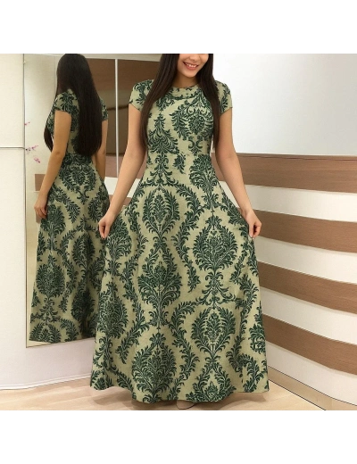 Kadın Kısa Kollu Bisiklet Yaka Puantiyeli Maksi örme Krep Elbise