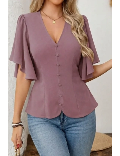 Kadın Kısa Kollu önden Düğmeli Ithal Krep Bluz
