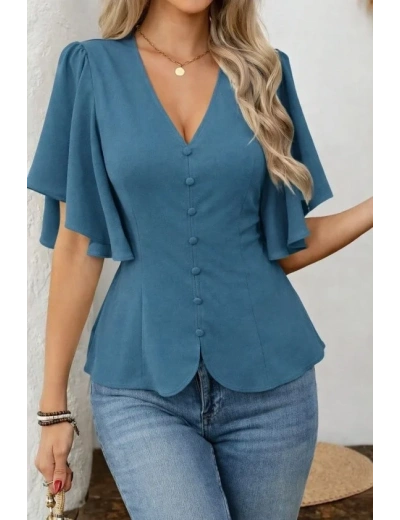 Kadın Kısa Kollu önden Düğmeli Ithal Krep Bluz