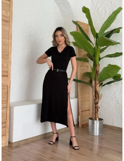 Kadın Kısa Kollu V Yaka Maxi Boy Elbise 124 Cm