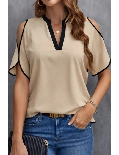 Kadın Kısa Kollu V Yakalı Ithal Krep Bluz