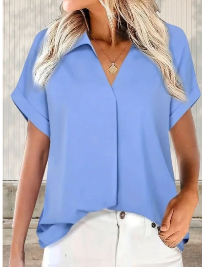 Kadın Kısa Kollu Yakalı Uzun Sandy Bluz