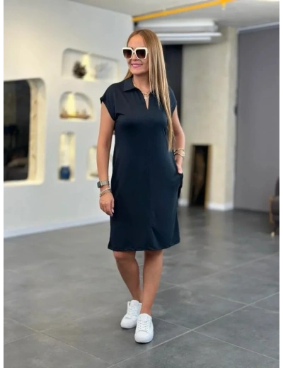 Kadın Kısa Kollu Yakalı Viskon Iki Iplik Elbise