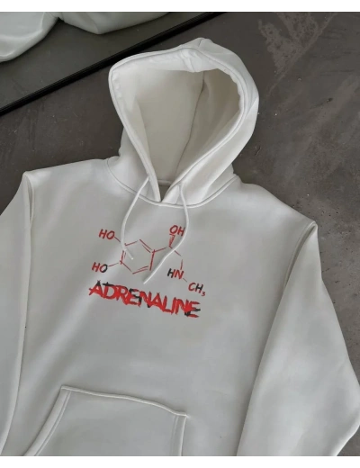 Kadın Oversize Kapüşonlu Cepli Baskılı 3 İplik Pamuklu Hoodie Sweatshirt - Beyaz