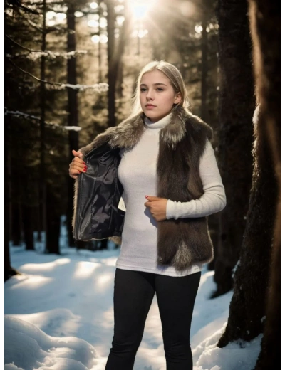 Kadın Kolsuz Fermuarlı Yelek - Kahve