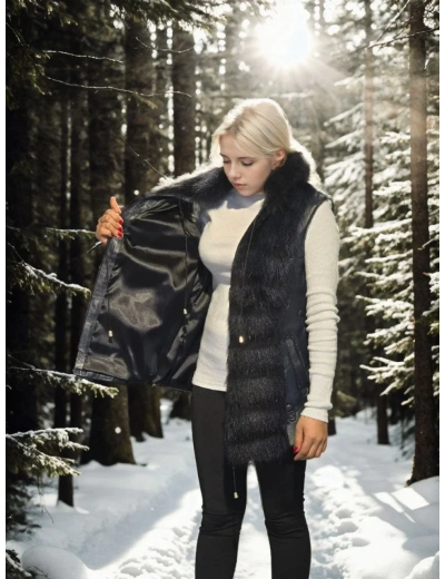 Kadın Kolsuz Fermuarlı Yelek - Lacivert