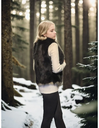 Kadın Kolsuz Fermuarlı Yelek - Siyah