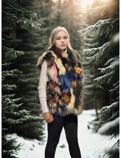 Kadın Kolsuz Hakiki Deri Ceket - Siyah