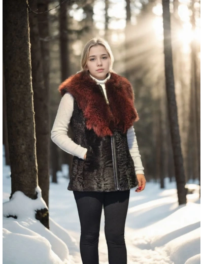 Kadın Kolsuz Hakiki Kürk - Siyah