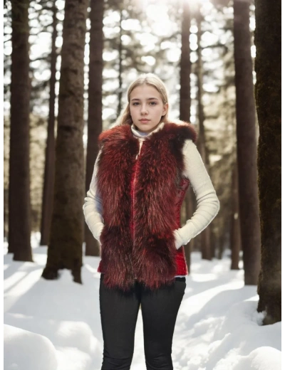 Kadın Kolsuz Hakiki Yelek - Fuşya