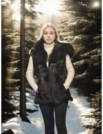 Kadın Kolsuz Kapüşonlu Yelek - Siyah