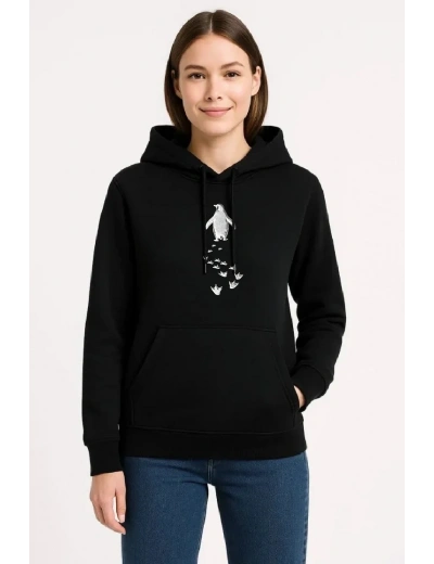 Kadın Nihilist Penguen Temalı Oversize Kapüşonlu Sweatshirt - Siyah