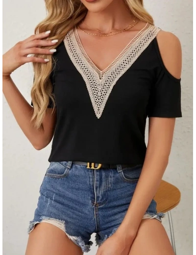 Kadın Omuzlardan Açık V Yakalı Viskon Bluz