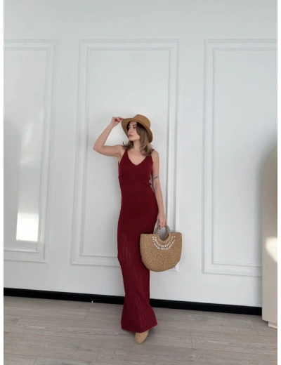 Kadın Örgülü Uzun Triko Elbise - Bordo