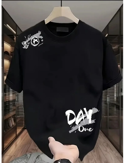 Kadın Kısa Kol Yazlık Tişört Bisiklet Yaka Baskılı Oversize T-Shirt - Siyah