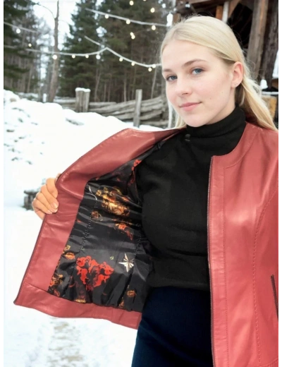 Kadın Premium Doğal Deri Ceket - Bordo