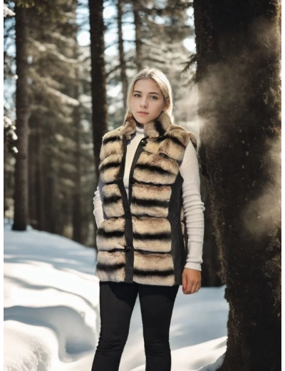 Kadın Premium Doğal Kolsuz Deri Kürk - Siyah