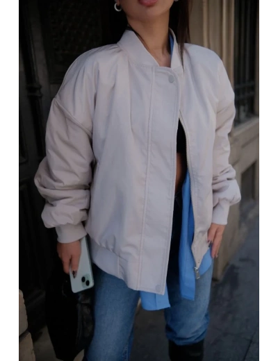 Kadın Prenıum Cepli Bomber Ceket Mont - Beyaz