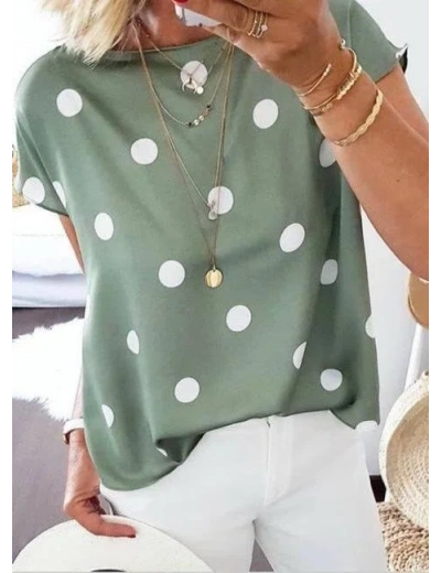 Kadın Puantiyeli Moss Krep Bluz