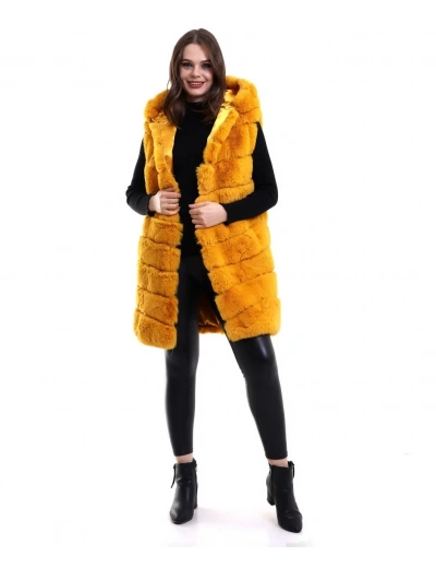 Kadın Reks Kapüşonlu Yelek - Sarı