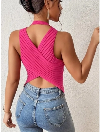 Kadın Sıfır Kol Sırt çapraz Detay Triko Bluz