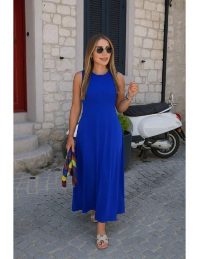 Kadın Sıfır Kollu Bisiklet Yaka Viskon Elbise