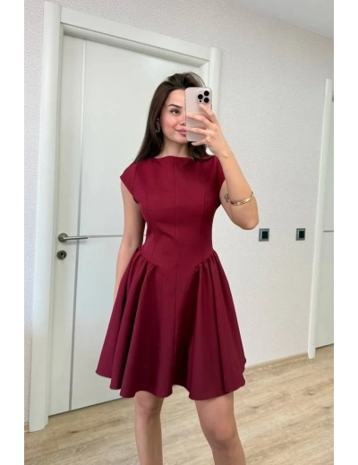 Kadın Sırt dekolteli Çan Detaylı Mini Elbise - Bordo