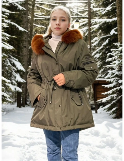 Kadın Su Geçirmez Kapüşonlu Mont - Haki