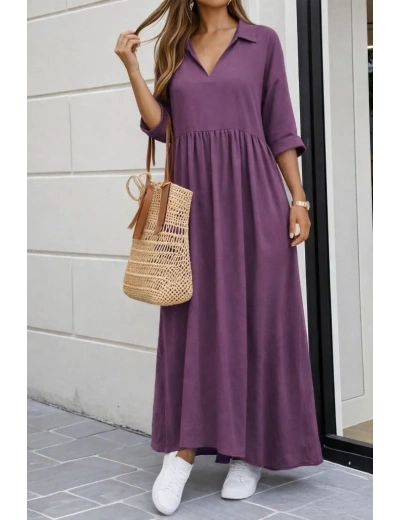 Kadın Truvakar Kollu V Yakalı Yırtmaçlı Uzun Aerobin Elbise