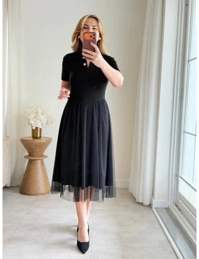 Kadın Tül Etekli Viskon Elbise