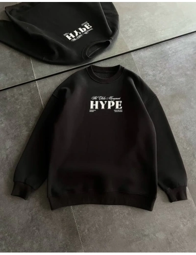 Kadın 3 İplik Pamuklu Bisiklet Yaka Baskılı SweatShirt - Siyah