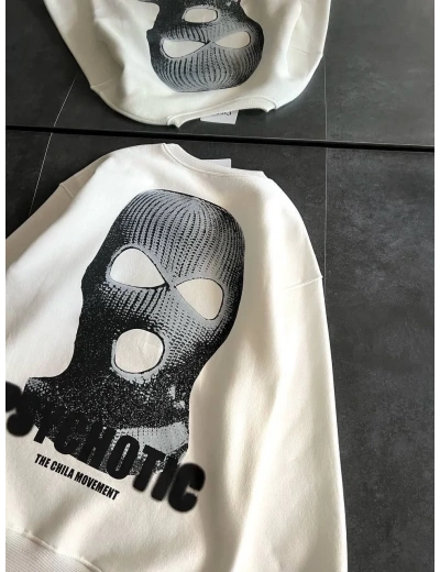 Kadın 3 iplik Kışlık Bisiklet Yaka Baskılı SweatShirt - Beyaz