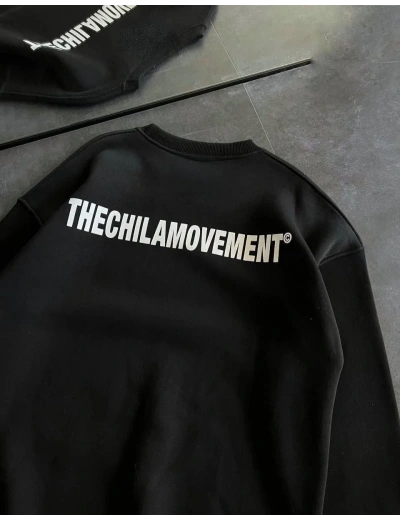 Kadın 3 iplik Kışlık pamuklu Bisiklet Yaka Oversize Baskılı SweatShirt - Siyah