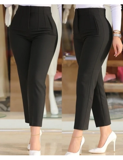 Kadın üste Oturan Paçası Bilek üzerinde Biten Krep Kumaş Kumaş Pantolon 36 (S) - 50 (5XL)